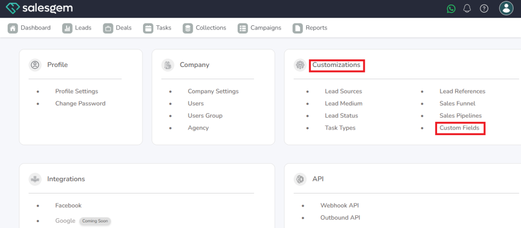 CRM custom fields 