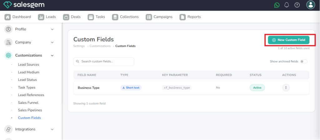 CRM custom fields 