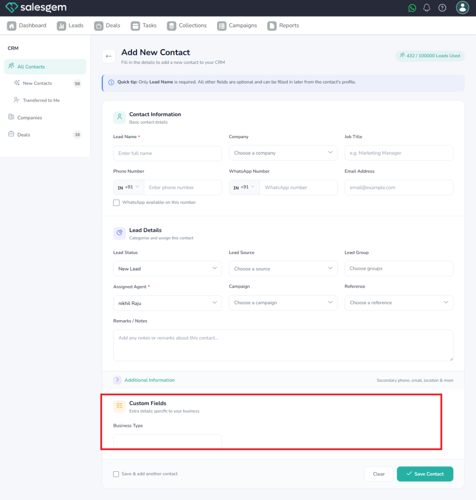 CRM custom fields 