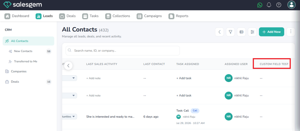 CRM custom fields 